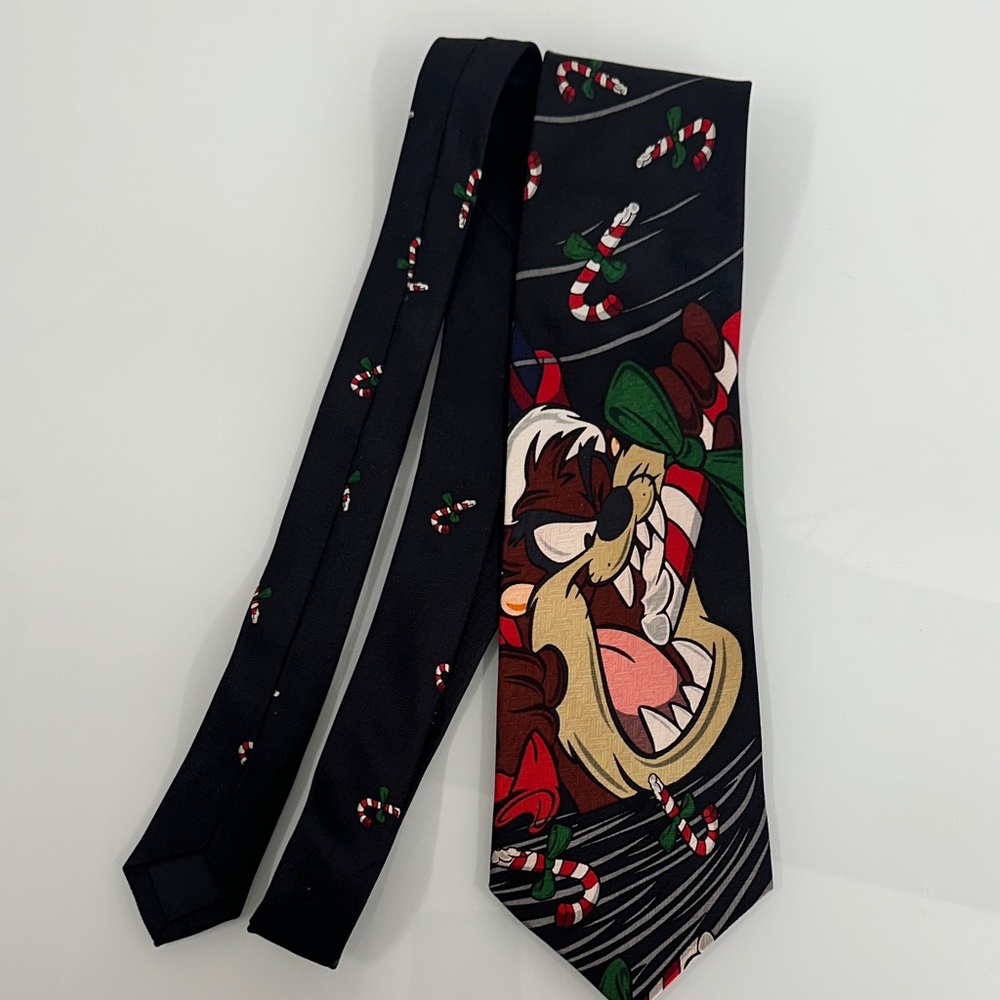 Looney Tunes Black Tie with Taz and Candy Cane Design
